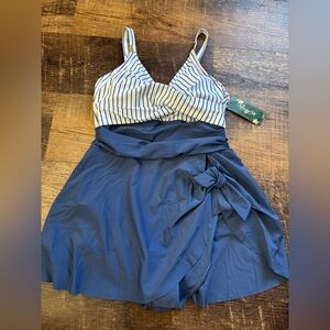 NWT Blooming Jelly Medium Striped Blue Swim Dress